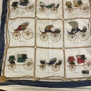 Celine Vintage Carriage Print Scarf in Red and Gold